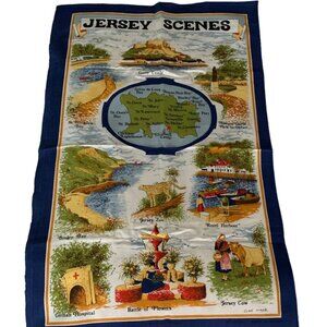 Vintage Jersey Scenes Clive Mayor All Cotton Tea Towel Souvenir England, New